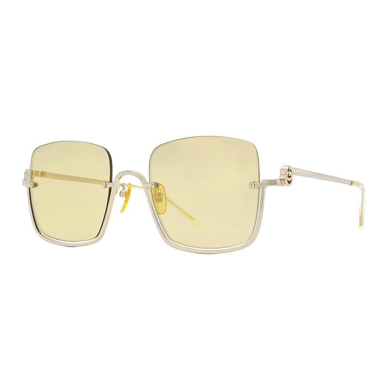 Gucci Sunglasses Square Semi Rim, Gold Frame and Yellow Gold Mirror Lens GG1279S006