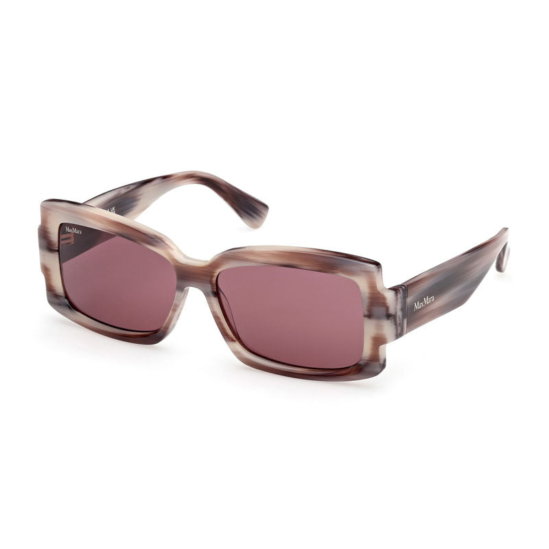 Max Mara Sunglasses Rectangle Full Rim, Colored Horn Frame and Violet Lens MM014065Y