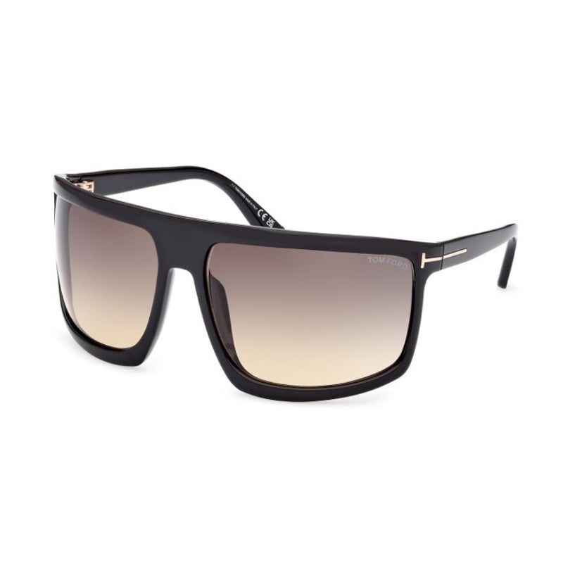 Tom Ford Sunglasses Shield Full Rim, Shiny Black Frame and Gradient Smoke Lens FT106601B