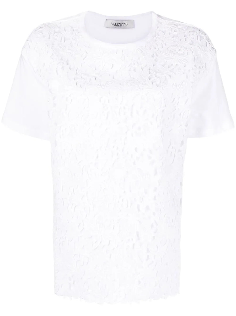 Valentino Garavani Logo Print Lace-Panel T-Shirt