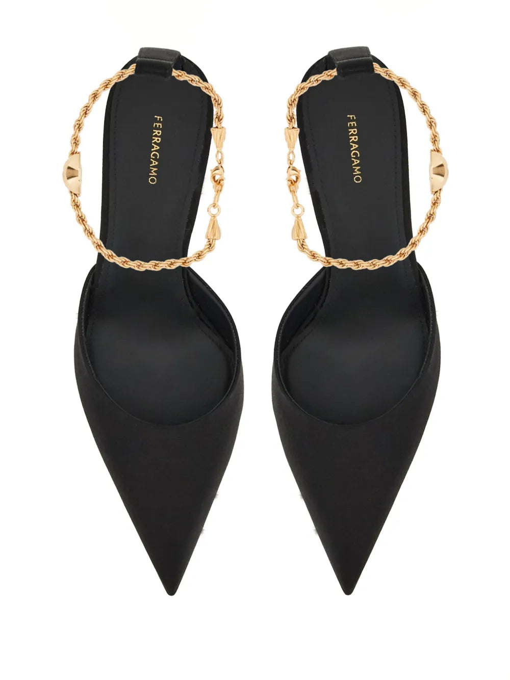 Ferragamo 70Mm Cable-Link Chain Satin-Finish Pumps
