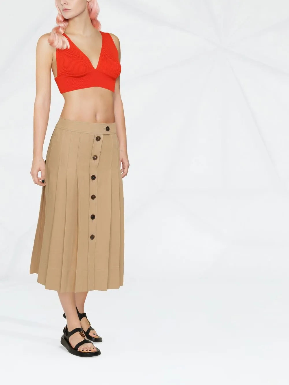 Ferragamo Buttoned-Up Pleated Skirt