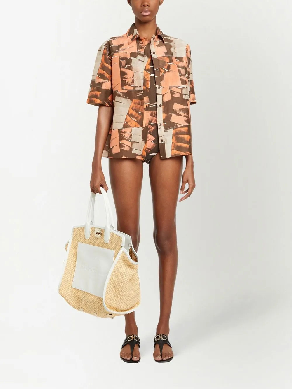 Ferragamo Palm-Print Halterneck Swimsuit