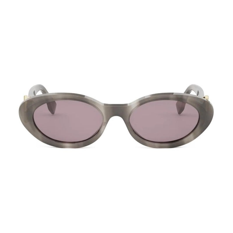 Fendi Sunglasses Oval Full Rim, Shiny Havana Frame and Grey Lens FE40140U20Y