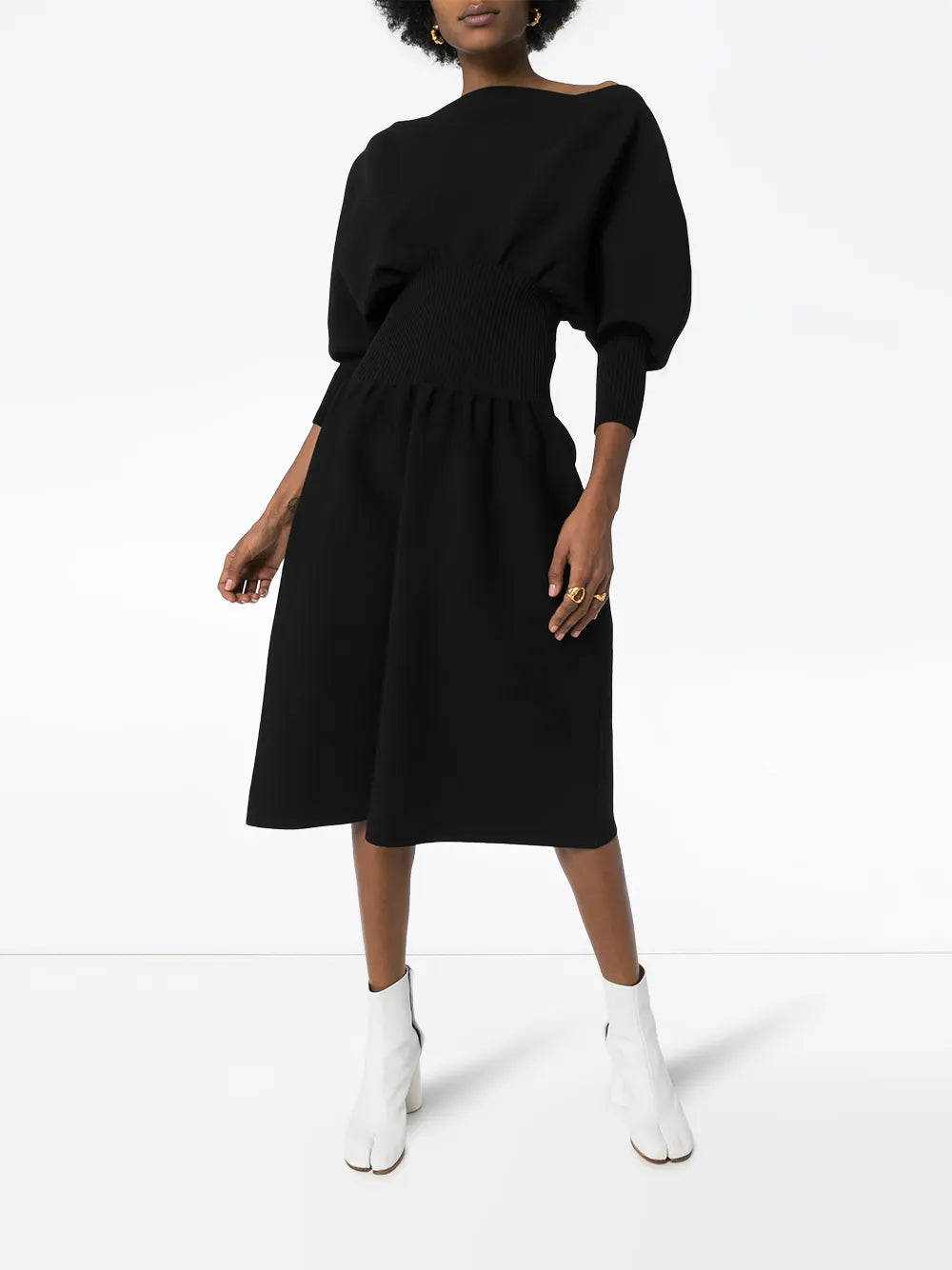 Bottega Veneta Pouf Sleeve Flared Midi Dress