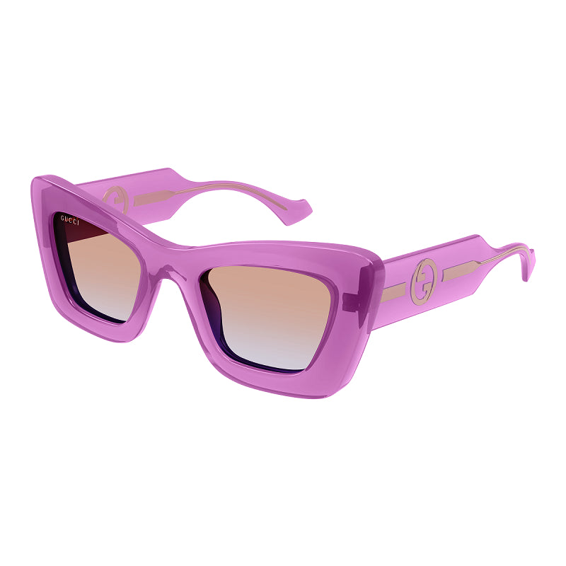 Gucci Sunglasses Cat Eye Full Rim, Transparent Magenta Frame and Gradient Orange to Violet Lens GG1552S003