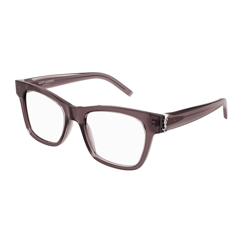 Saint Laurent Eyeglasses Square Full Rim, Brown Frame and Clear Demo Lenses Lens SLM118003