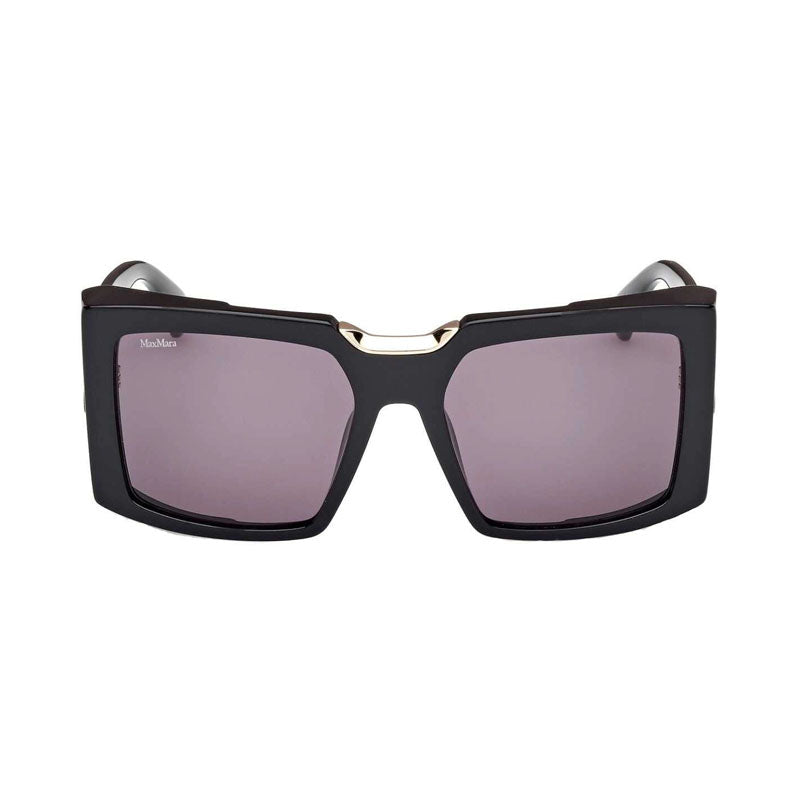 Max Mara Sunglasses Square Full Rim, Shiny Black Frame and Smoke Lens MM012401A