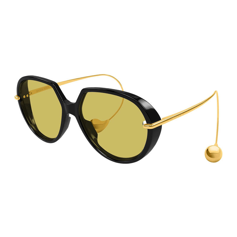 Bottega Veneta Sunglasses Square Full Rim, Shiny Black/Gold Frame and Yellow Lens BV1436S001