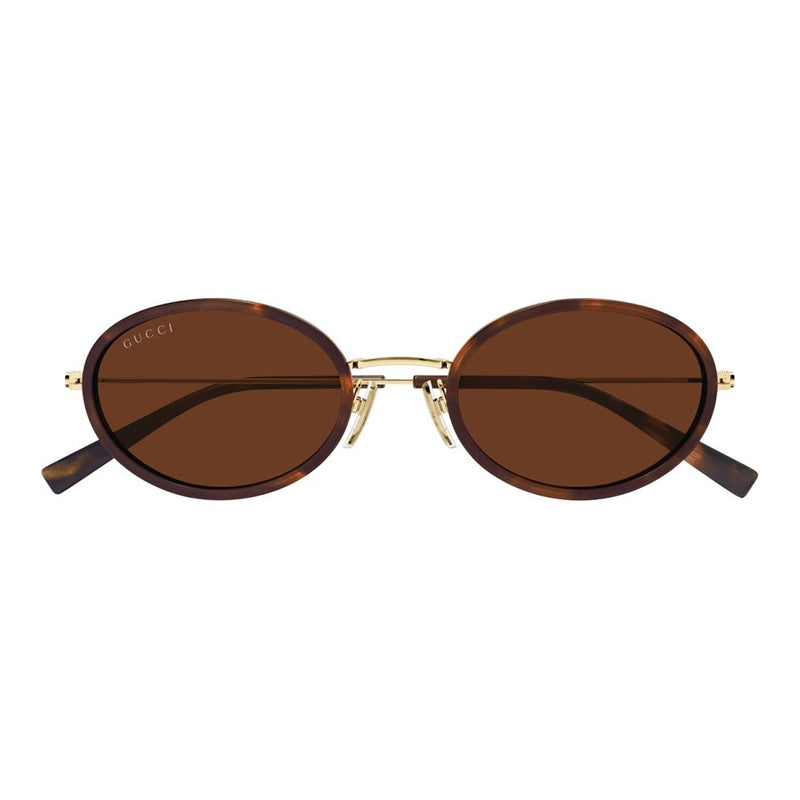 Gucci Sunglasses Oval Full Rim, Havana/Gold Frame and Brown Lens GG1980S002