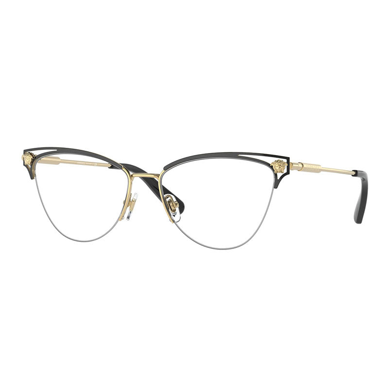 Versace Eyeglasses Cat Eye Semi Rim, Gold Black Frame and Clear Demo Lenses Lens VE12801433