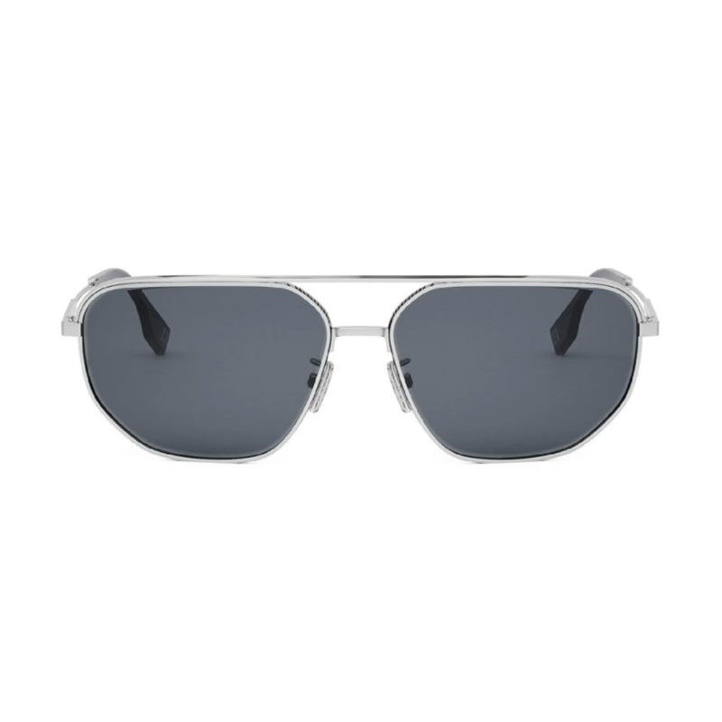 Fendi Sunglasses Square Full Rim, Shiny Silver Frame and Grey Lens FE40154U16A