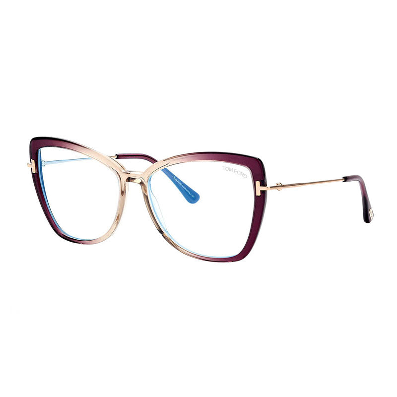 Tom Ford Eyeglasses Butterfly Full Rim, Violet/Gold Frame and Clear Blue Light Block Lens FT5882-B083