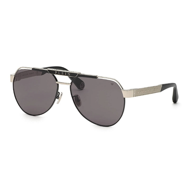 Philipp Plein Sunglasses Aviator Full Rim, Palladium Frame and Smoke Lens SPP073M0583