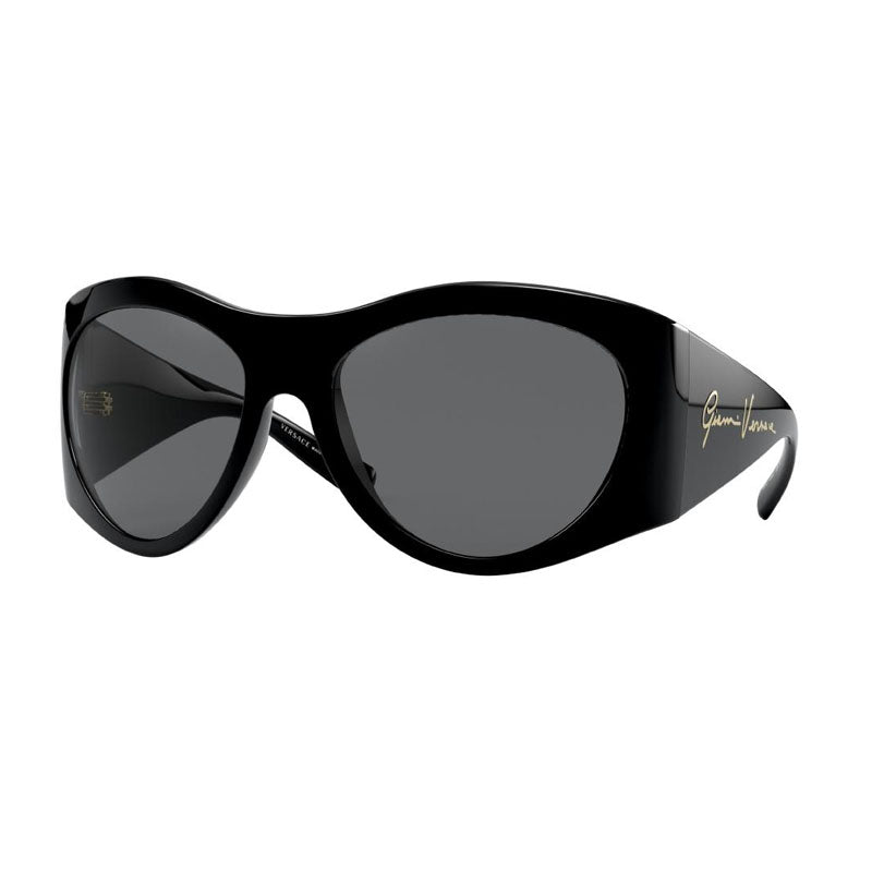 Versace Sunglasses Oval Full Rim, Black Frame and Grey Lens VE4392GB1/87