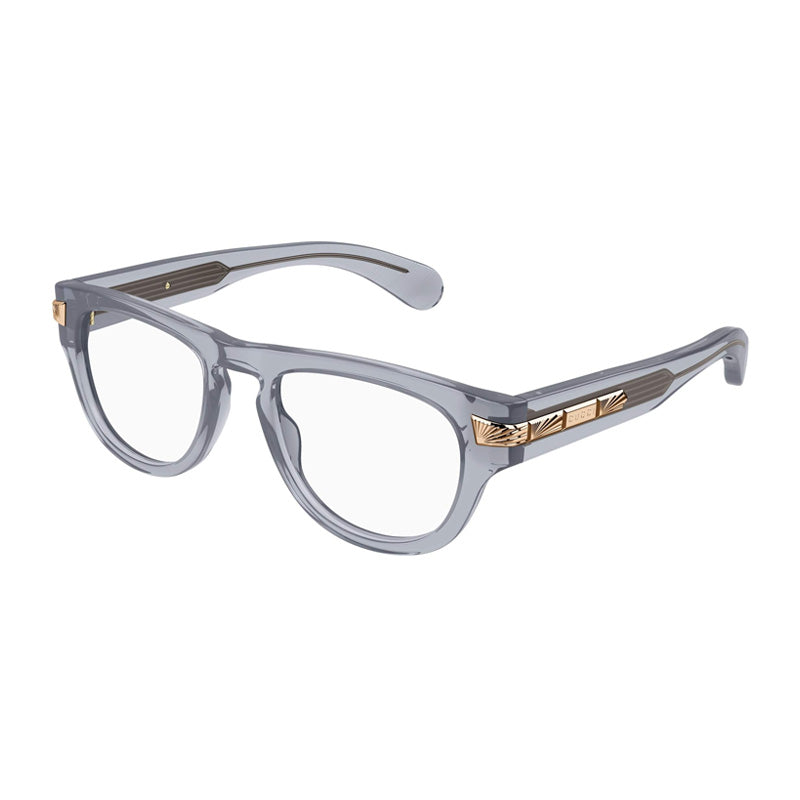 Gucci Eyeglasses Oval Full Rim, Shiny Transparent Grey Frame and Clear Demo Lenses Lens GG1519O003