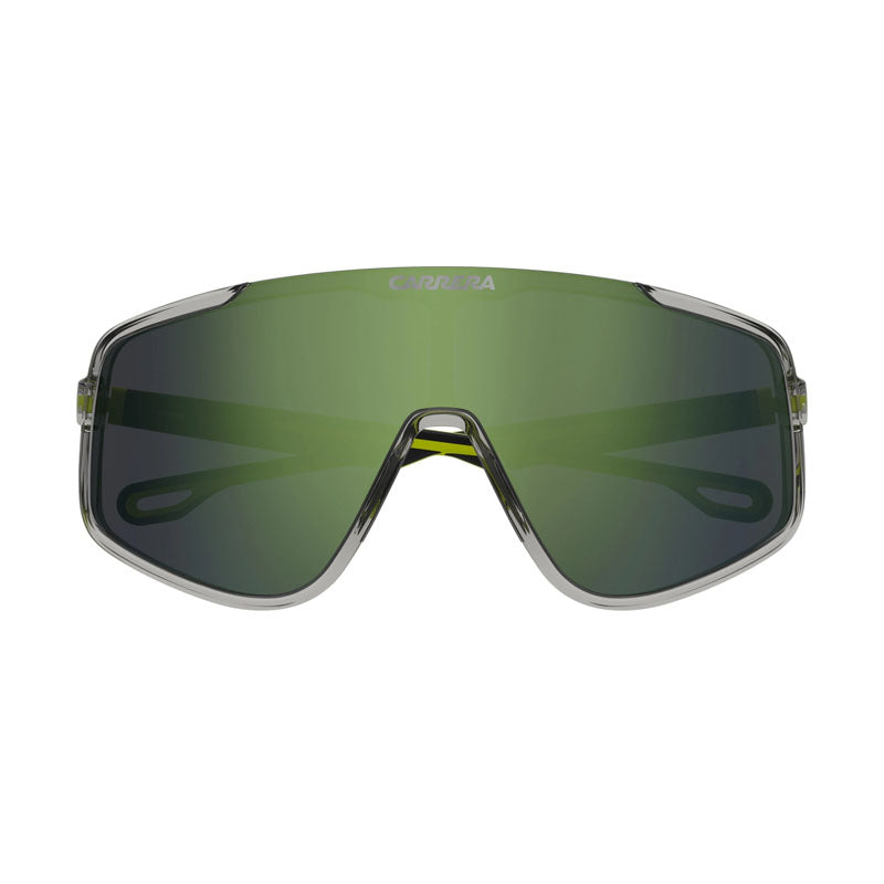 Carrera Sunglasses Shield Full Rim, Light Grey/Yellow Frame and Green Mirror Lens CARRERA4017/S0XYOMT