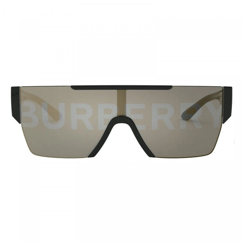 Burberry Sunglasses Shield Semi Rim, Black Gold Frame and Grey Tampo Burberry Silver Gold Mirror Lens BE42913001/G