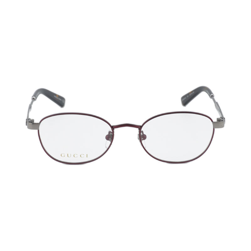 Gucci Eyeglasses Square Full Rim, Red/Silver Frame and Clear Demo Lenses Lens GG0591OJ003