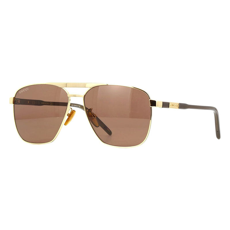 Gucci Sunglasses Aviator Full Rim, Gold Frame and Brown Lens GG1164S002