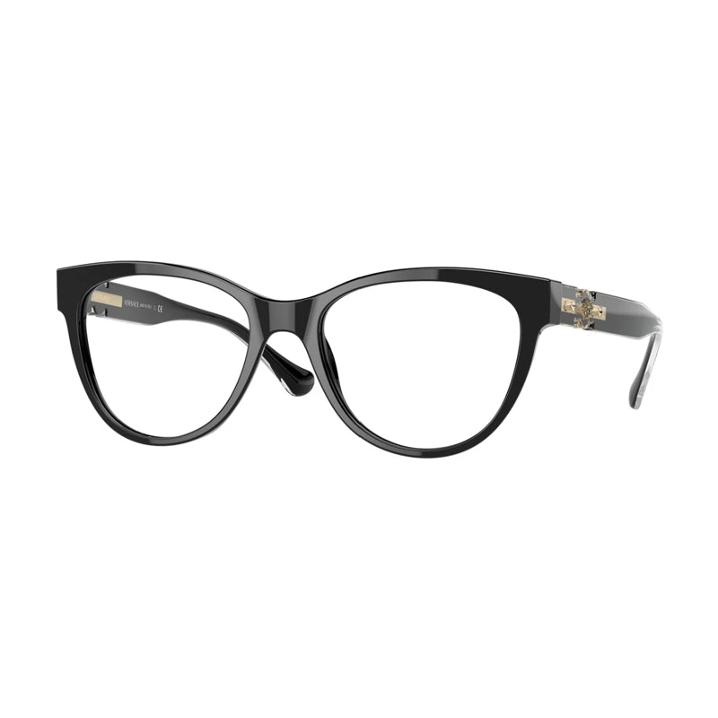 Versace Eyeglasses Cat Eye Full Rim, Black Frame and Clear Demo Lenses Lens VE3304GB1