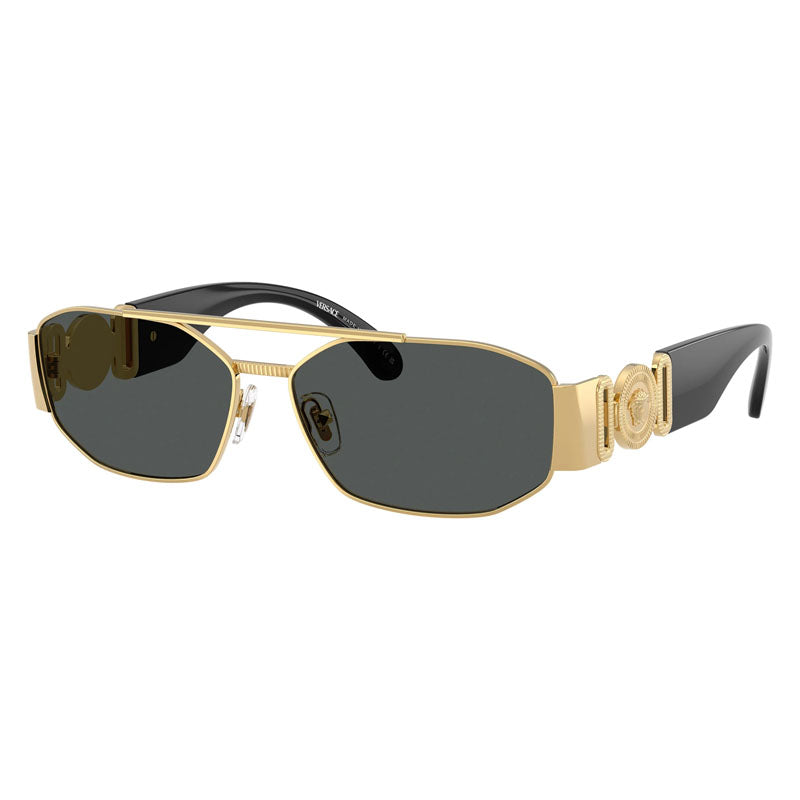 Versace Sunglasses Rectangle Full Rim, Gold Frame and Grey Lens VE2287100287