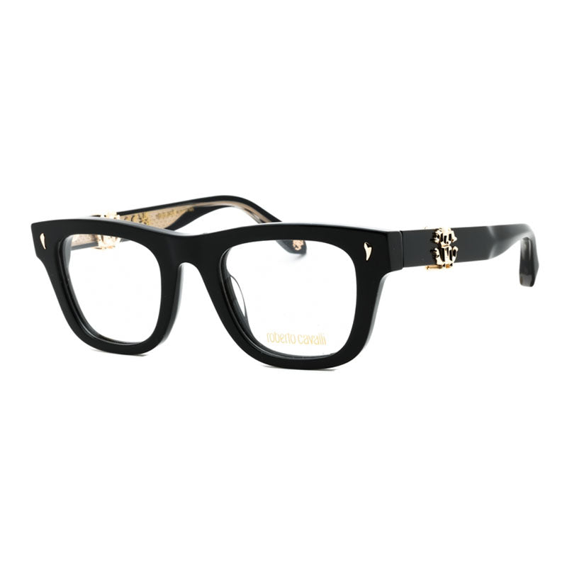 Roberto Cavalli Eyeglasses Square Full Rim, Shiny Black Frame and Clear Demo Lenses Lens VRC052700Y
