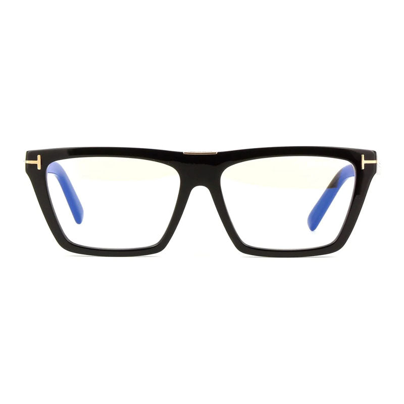 Tom Ford Eyeglasses Square Full Rim, Shiny Black Frame and Clear Blue Light Block Lenses Lens FT5912-B001