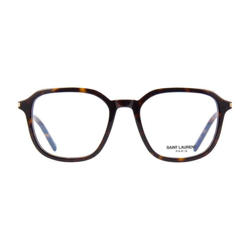 Saint Laurent Eyeglasses Geometric Full Rim, Havana Frame and Clear Demo Lenses Lens SL387002