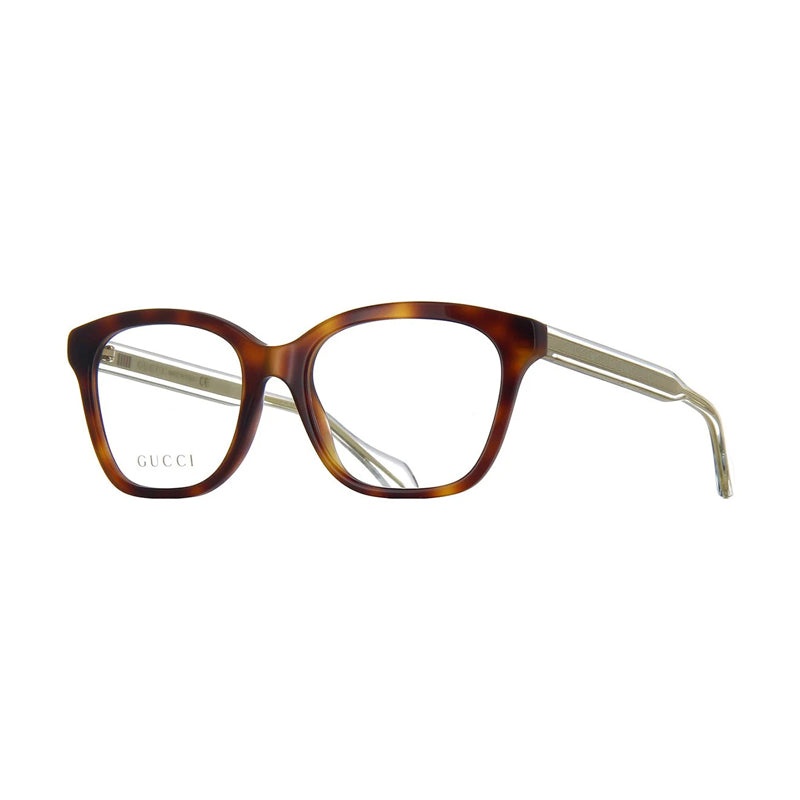 Gucci Eyeglasses Square Full Rim, Havana Frame and Clear Demo Lenses Lens GG0566O002