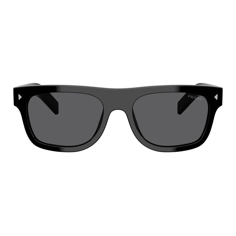 Prada Sunglasses Oval Full Rim, Black Frame and Dark Grey Lens PRB12S16K731