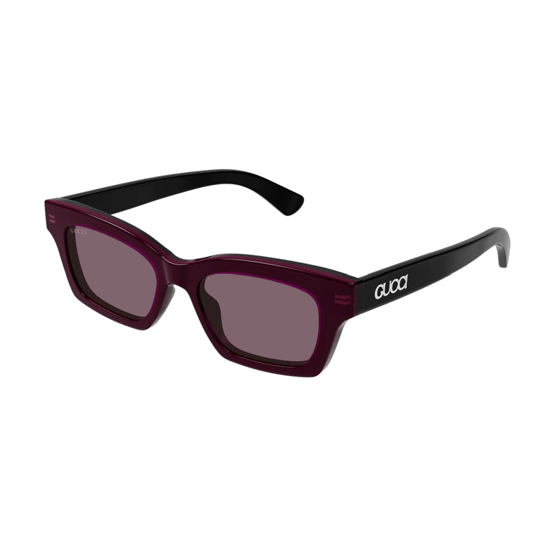 Gucci Sunglasses Square Full Rim, Transparent Fuchsia/Black Frame and Lilac Lens GG1790S003