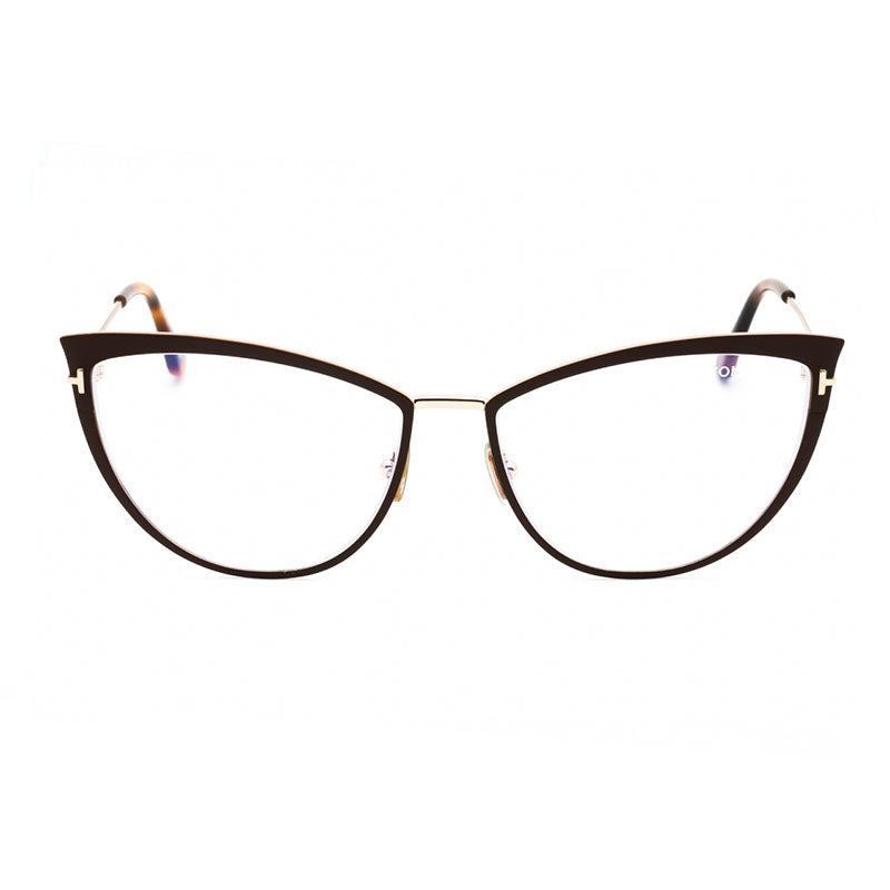 Tom Ford Eyeglasses Cat Eye Full Rim, Matte Light Brown/Gold Frame and Clear Blue Light Block Lens FT5877-B046