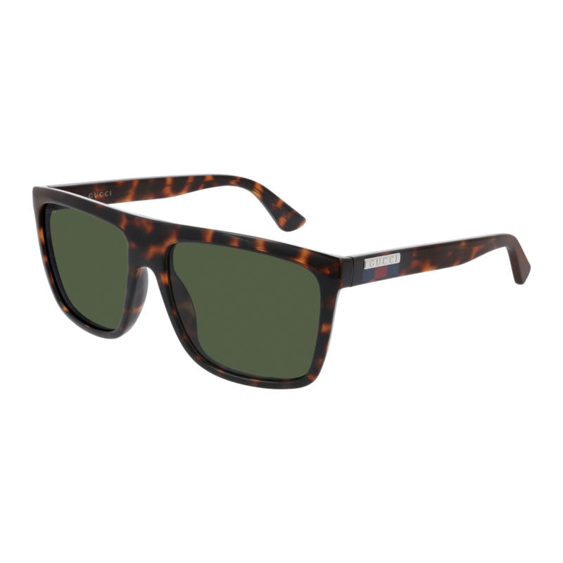 Gucci Sunglasses Square Full Rim, Havana Frame and Green Lens GG0748S003