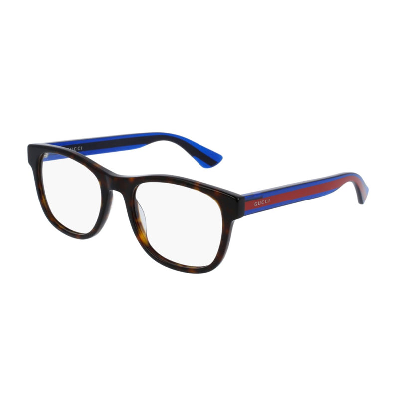 Gucci Eyeglasses Square Full Rim, Havana Frame and Clear Demo Lenses Lens GG0004ON003