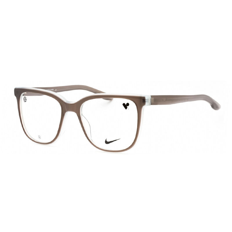 Nike Eyeglasses Square Full Rim, Milky French Grey Laminate Frame and Clear Demo Lenses Lens NIKE7166081