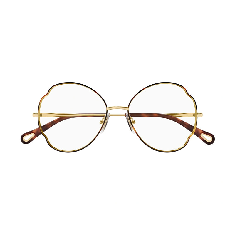 Chloe Eyeglasses Geometric Full Rim, Havana/Gold Frame and Clear Demo Lenses Lens CH0097O004