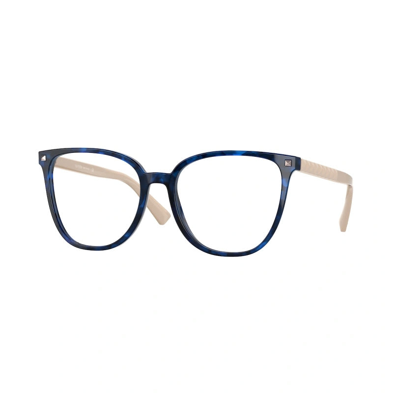 Valentino Eyeglasses Square Full Rim, Blue Havana/Gold Frame and Clear Demo Lenses Lens VA30595031
