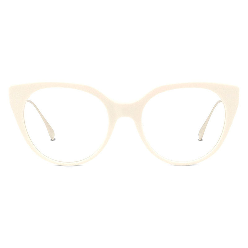 Fendi Eyeglasses Cat Eye Full Rim, Ivory Frame and Clear Demo Lenses Lens FE50010I025
