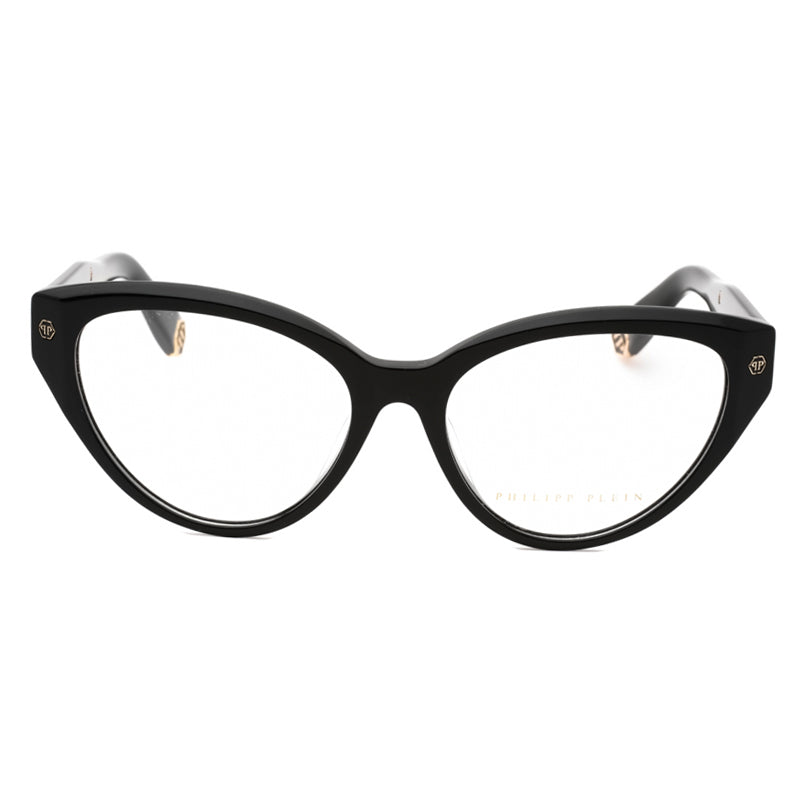 Philipp Plein Eyeglasses Cat Eye Full Rim, Shiny Black Frame and Clear Demo Lenses Lens VPP052M0700