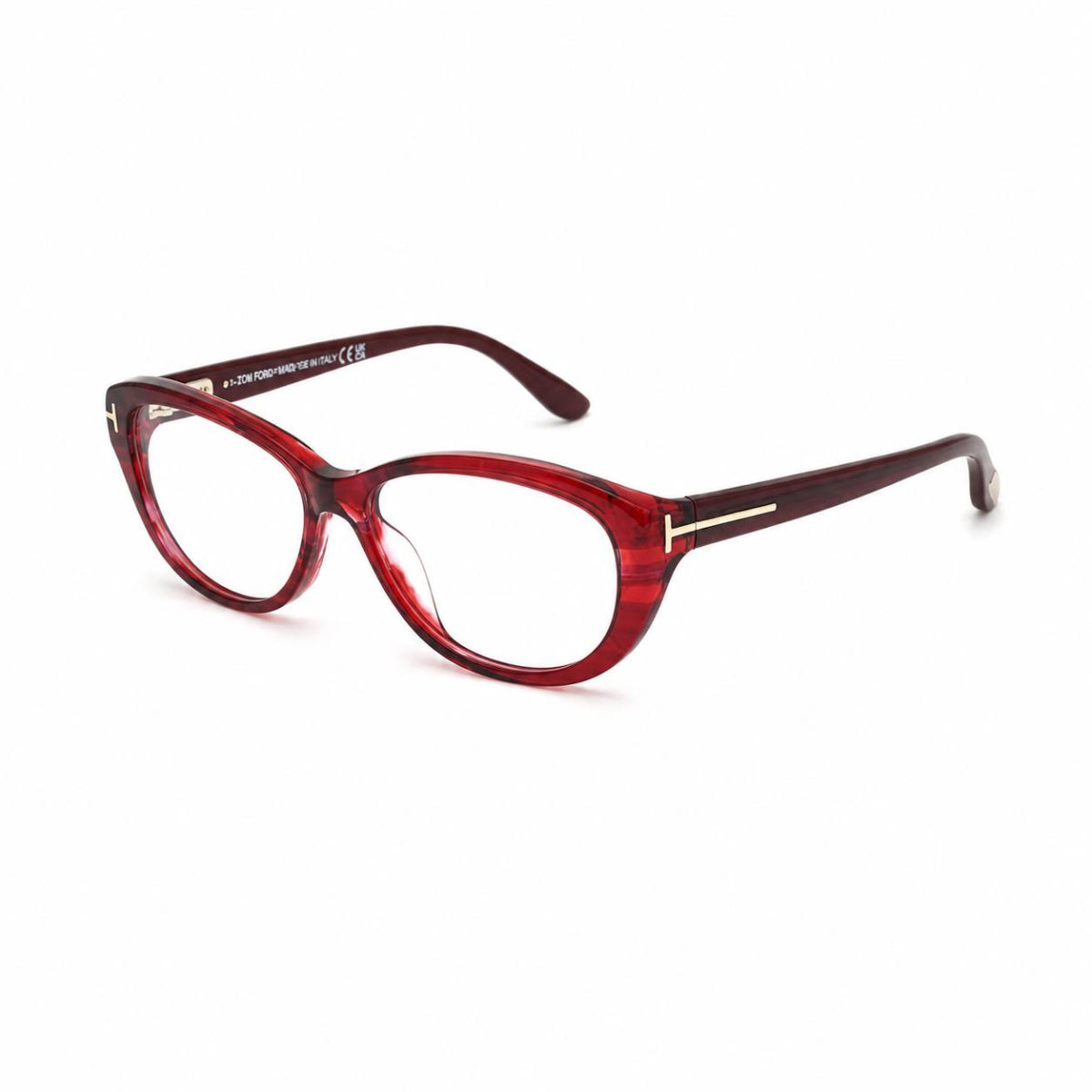 Tom Ford Eyeglasses Oval Full Rim, Transparent Stripped Red Frame and Clear Demo Lenses Lens FT5226068