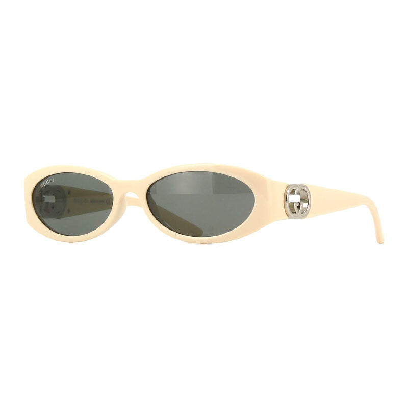 Gucci Sunglasses Oval Full Rim, Shiny Ivory Frame and Grey with Light Mirror Lens GG1660S004