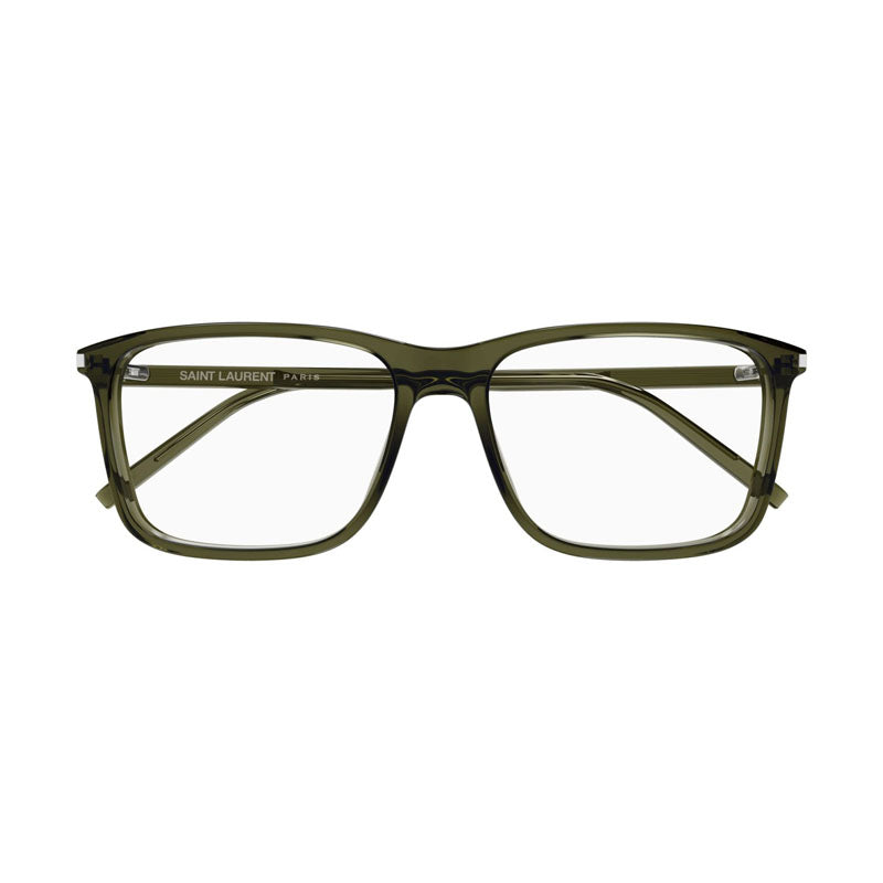 Saint Laurent Eyeglasses Square Full Rim, Shiny Green Frame and Clear Demo Lens Lens SL454008