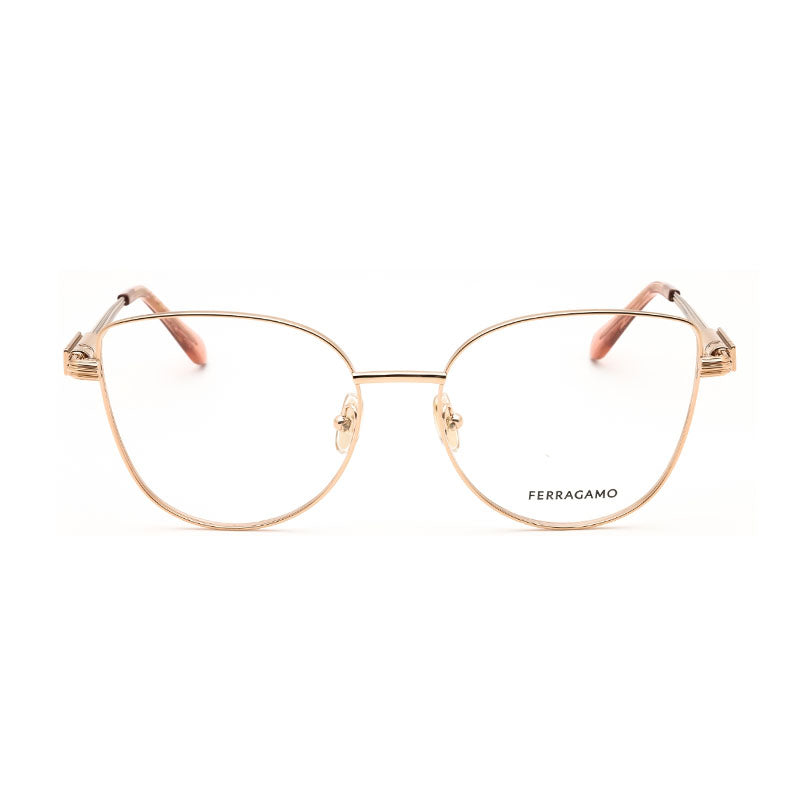Ferragamo Salvatore Ferragamo Eyeglasses Cat Eye Full Rim, Rose Gold Frame and Clear Demo Lenses Lens SF2240770