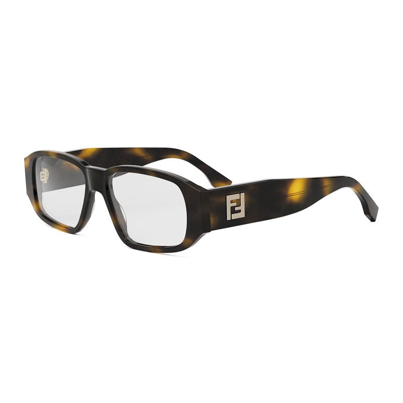 Fendi Eyeglasses Rectangle Full Rim, Havana Frame and Clear Demo Lens Lens FE50115I052