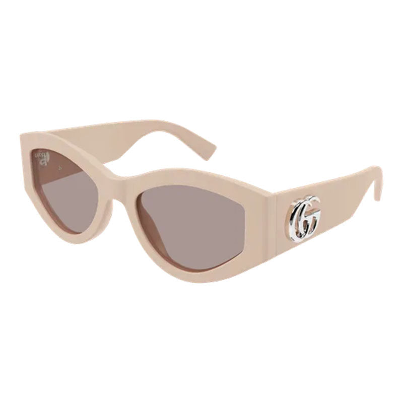 Gucci Sunglasses Cat Eye Full Rim, Shiny Solid Vintage Pink Frame and Light Brown Lens GG1951S005