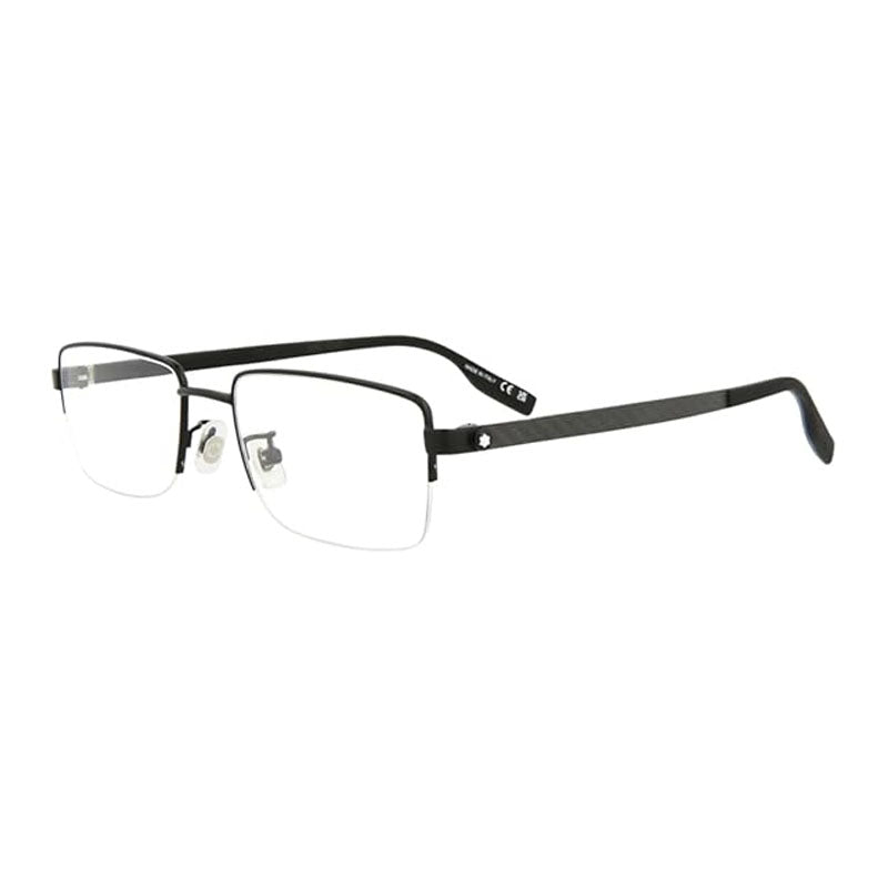 Montblanc Eyeglasses Rectangle Semi Rim, Black Frame and Clear Demo Lens Lens MB0188O001
