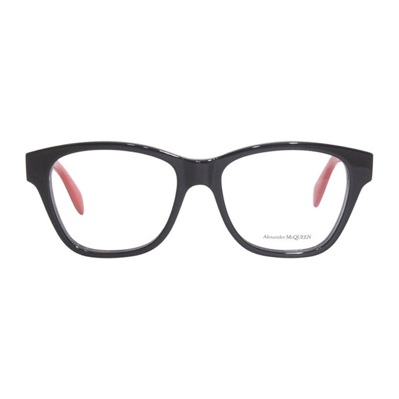 Alexander McQueen Eyeglasses Square Full Rim, Shiny Black/Red Frame and Clear Demo Lens Lens AM0306O003