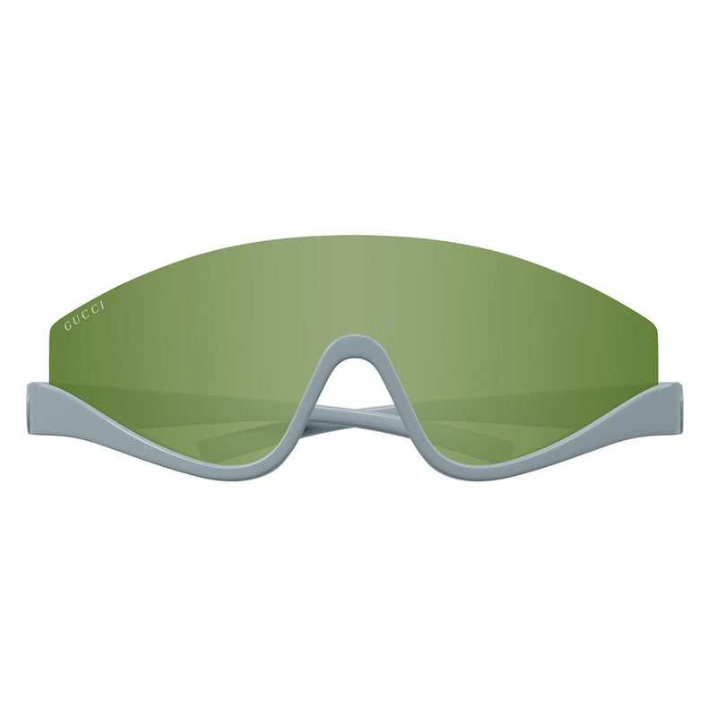 Gucci Sunglasses Shield Semi Rim, Grey Silver Frame and Green Mirror Lens GG1650S011