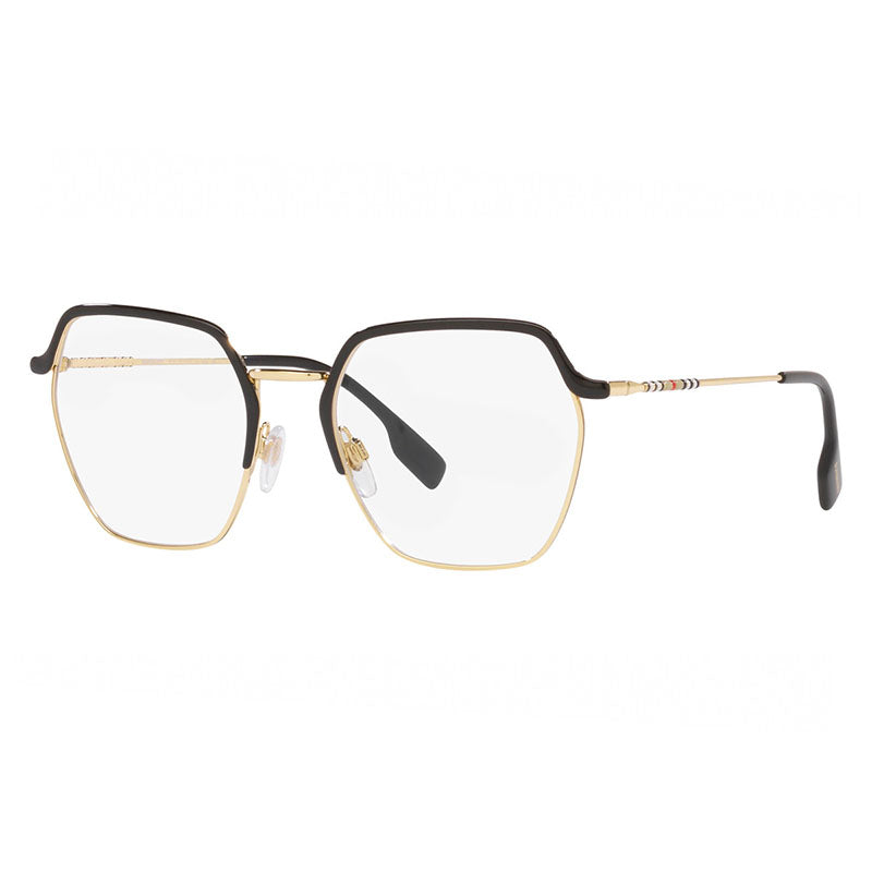 Burberry Eyeglasses Geometric Full Rim, Gold/Black Frame and Clear Demo Lenses Lens BE13711326